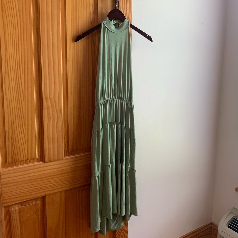 Green Open Back Midi Dress